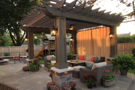 Outdoor Pergola Sunset With Lights